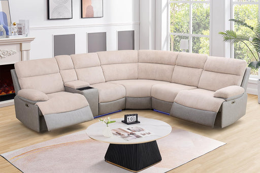 Power Reclining Sectional Sofa with LED, Sectional Couch Recliner Sofa Set, Living Room Furniture Set with USB Charging for Living Room with 2 Recliner Seats(Living Room Set, Beige Grey)