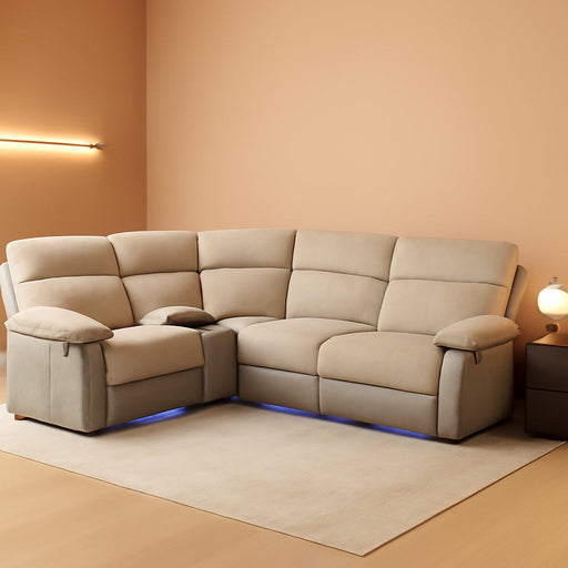 Power Reclining Sectional Sofa with LED, Sectional Couch Recliner Sofa Set, Living Room Furniture Set with USB Charging for Living Room with 2 Recliner Seats(Living Room Set, Beige Grey)