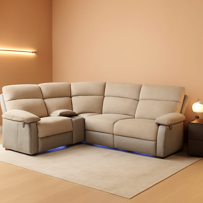Power Reclining Sectional Sofa with LED, Sectional Couch Recliner Sofa Set, Living Room Furniture Set with USB Charging for Living Room with 2 Recliner Seats(Living Room Set, Beige Grey)
