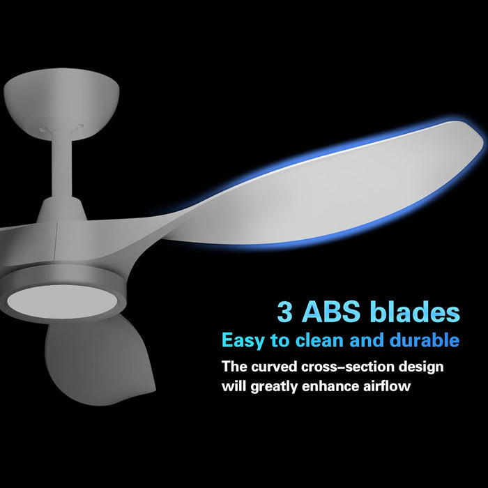 Ceiling Fans with Lights,Large Airflow 52Inch Modern Ceiling Fan with Quite Reversible DC Motor 3 Color Temperature LED Light (White)