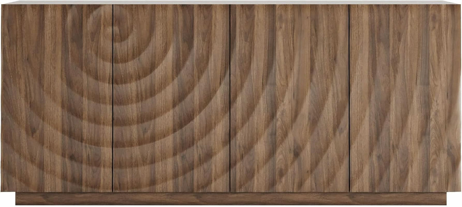 59" Modern Buffet Cabinet with 3D Water Ripple Doors, Sideboard Storage Cabinet with Wooden Base, Freestanding Credenza Console Table for Dining Room Living Room Entryway Coffee Bar, Walnut