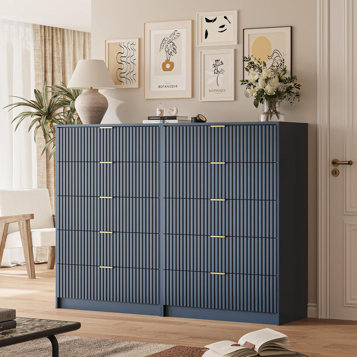 47" Tall Fluted 5-Drawer Dresser for Bedroom, Blue