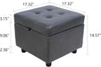 Tufted Leather Square Flip Top Storage Ottoman Cube Foot Rest (Grey with Storage)