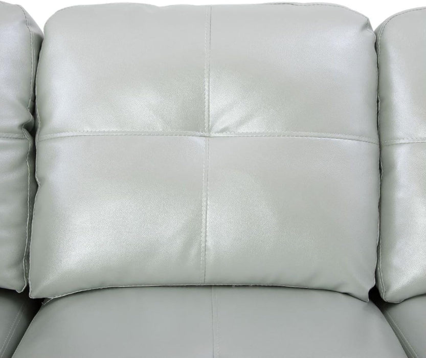 L-Shaped 3-Piece Semi PU Synthetic Leather Sofa with Storage Ottoman Set, Sectional Couch Sofa Set for Living Room, Office, Small Space, Silver Green