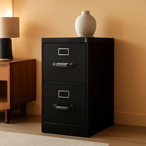 2-Drawer Office Filing Cabinet - 310 Series Full-Suspension Letter File Cabinet, 26.5"D, Black (H312)