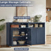 55-Inch Fluted Buffet Cabinet with 4 Doors,Dark Blue | Fluted Wood Credenza with Adjustable Shelves and Open Storage for Dining Rooms, Kitchens, Entryways or Living-Room Media