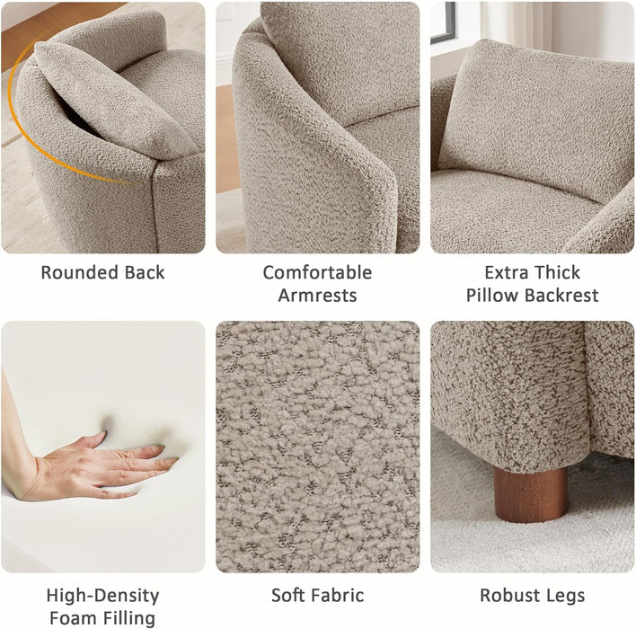Boucle Accent Barrel Chair Set of 2, Cloud Reading Chair for Living Room & Bedroom, Furry Sherpa Armchair with Cozy Soft Throw Pillow Back, Comfy Upholstered Lounge Chair, Modern Single Sofa Chair