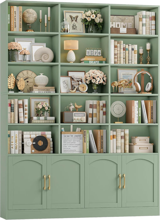 82.3" Triple Wide Bookshelf, Tall Bookcase with 4 Doors, Green