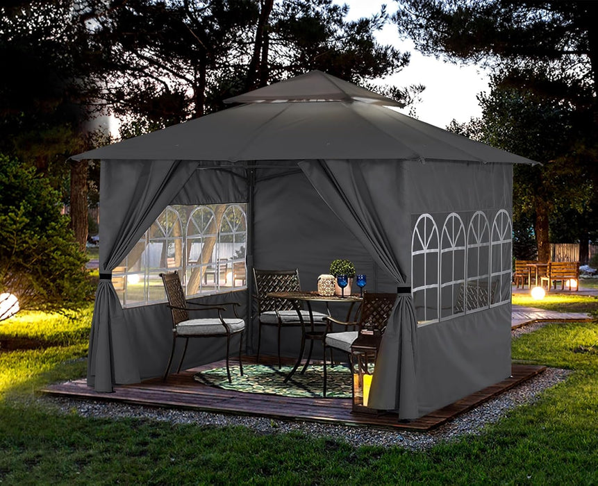 10X12 Outdoor Gazebo - Patio Screened Gazebo with Curtains and Windows for Deck, Lawn and Backyard (Dark Gray)