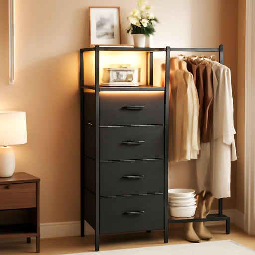 Black Dresser Featuring Reversible Hanging Rack LED