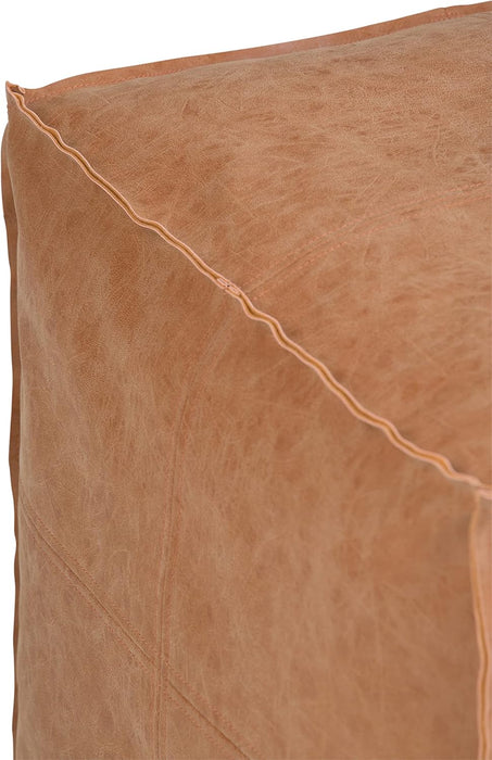 Brody Square Pouf - 18 Inch Wide Upholstered Vegan Leather Ottoman in Distressed Brown, Boho Footstool, Coffee Table or Extra Seating for Living Room or Bedroom, Assembled