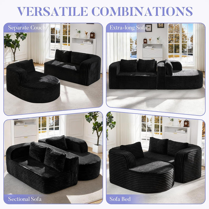 96 Inches Stripe Black PremiumCloudlike Sectional Sofa