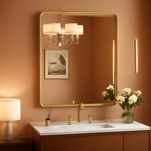 30 X 36 Inch Brushed Gold Bathroom Vanity Mirror, Aluminum Frame