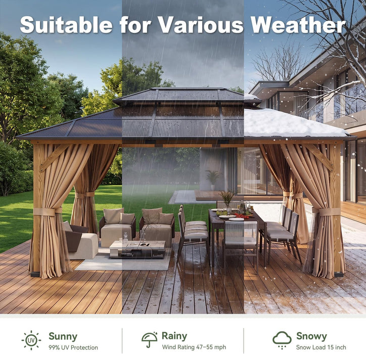 12x16 Weatherproof Cedar Gazebo With Polycarbonate Roof