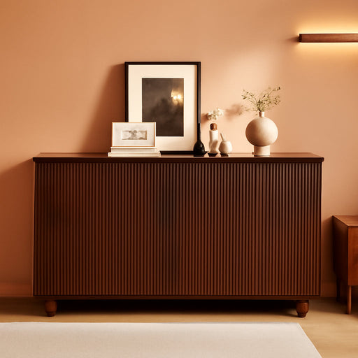 58 Inches Walnut Fluted Sideboard Buffet Cabinetry