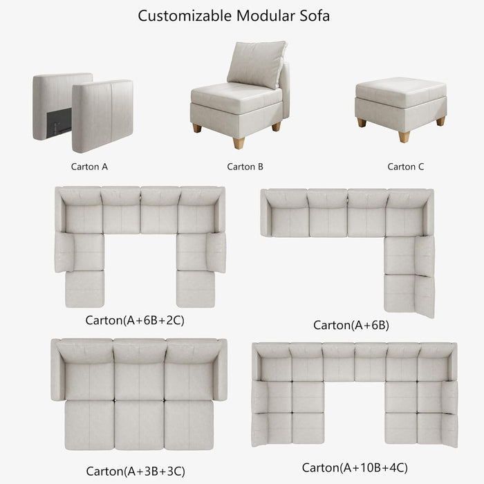 Faux Leather Modular Sectional Sleeper Sofa Storage