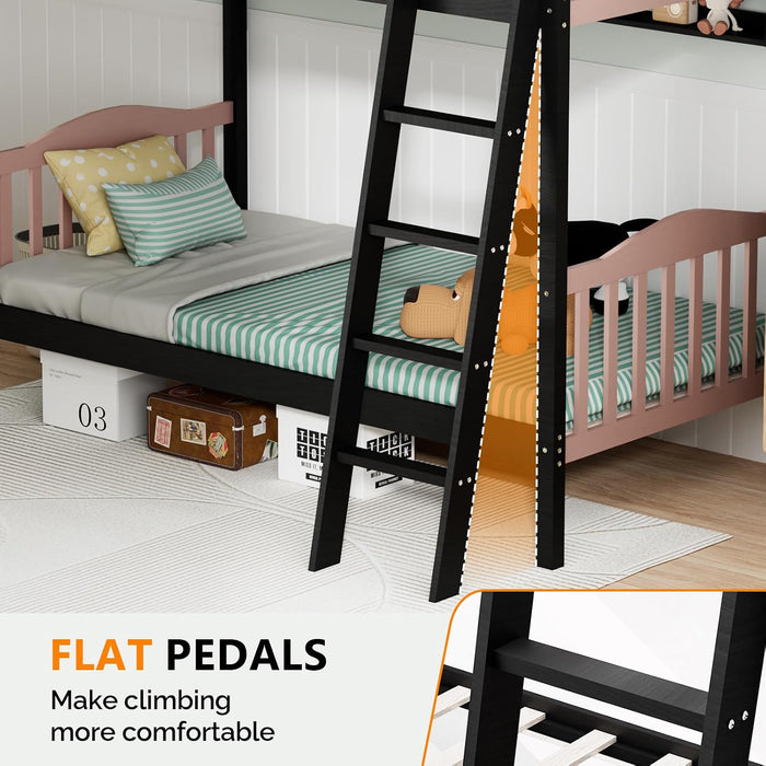 Premium Solid Wood BunkBed TwinOverTwin FullLengthGuardrails