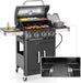 4 Burners Propane Gas Grill and Griddle Combo with Side Burner, 2 in 1 Griddle Grill and Porcelain-Enameled Cast Iron Grates, 46,700 BTU Outdoor Cooking Barbecue Grill, Black