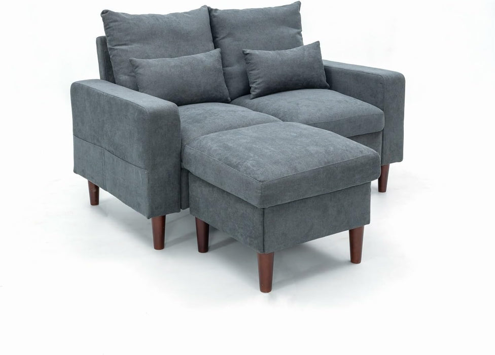 Convertible Sectional Couch Modular L Shape Sofa with Ottoman Footstool Living Room Sets 2-Seat Sectional Couch for Small Space Living Room Bedroom,Grey