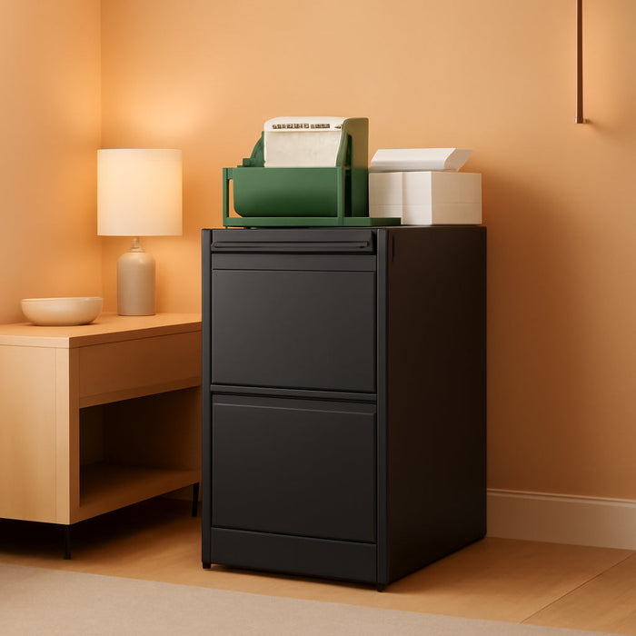 2 Drawer File Cabinet with Lock, Vertical Filing Cabinets for Home Office, Metal Storage Cabinets, Heavy Duty File Cabinet for Letter/Legal/A4/F4 Size Amsseble Required, Black