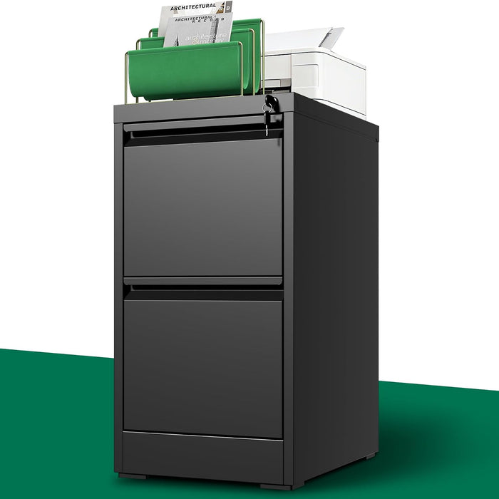 2 Drawer File Cabinet with Lock, Vertical Filing Cabinets for Home Office, Metal Storage Cabinets, Heavy Duty File Cabinet for Letter/Legal/A4/F4 Size Amsseble Required, Black