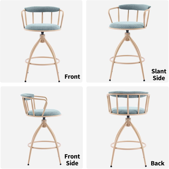 Counter Height Swivel Bar Stools Set of 2, 26" Seat Height Counter Bar Stool for Kitchen Island, Chenille Barstools with Back and Metal Legs for Home Bar Coffee, Blue