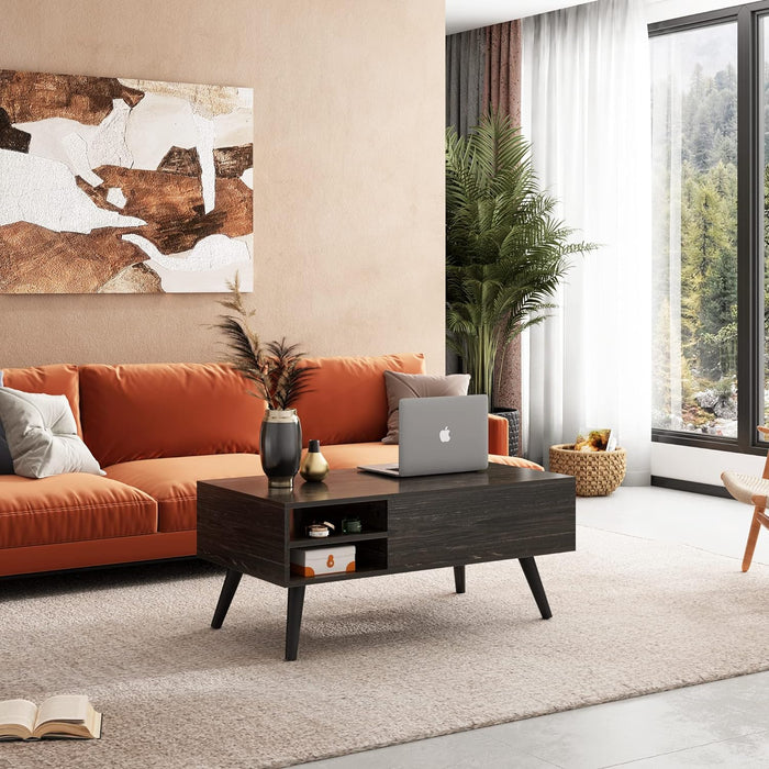 Wood Lift Top Coffee Table with Hidden Compartment and Adjustable Storage Shelf, Lift Tabletop Dining Table for Home Living Room, Office, Charcoal Black