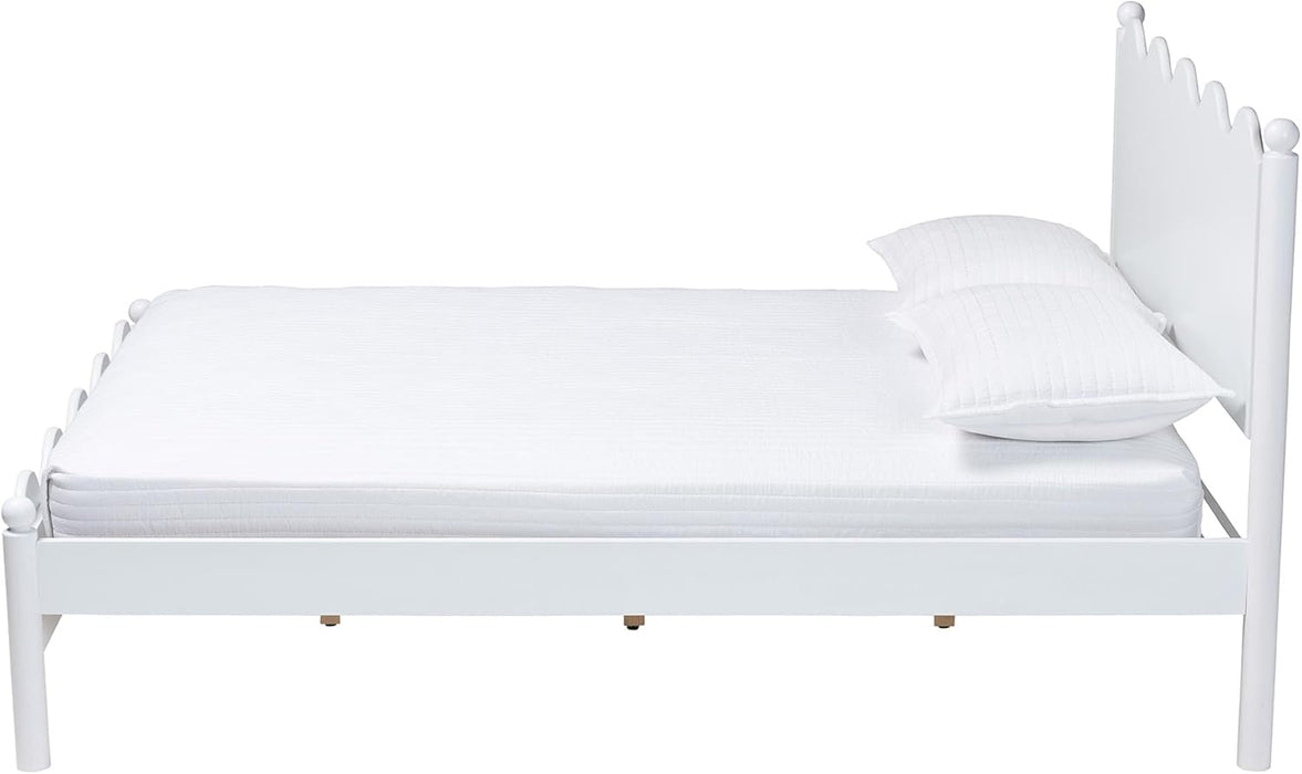 Malaya Modern White Wood Full Platform Bed with Scalloped Edges