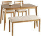 4-Piece Farmhouse Dining Set, Wooden Table with 2 Chairs, Bench Seat, Mid-Century Modern Wooden Table & Upholstered Chair Set for Home, Kitchen, Dining Room, Solidwood Legs