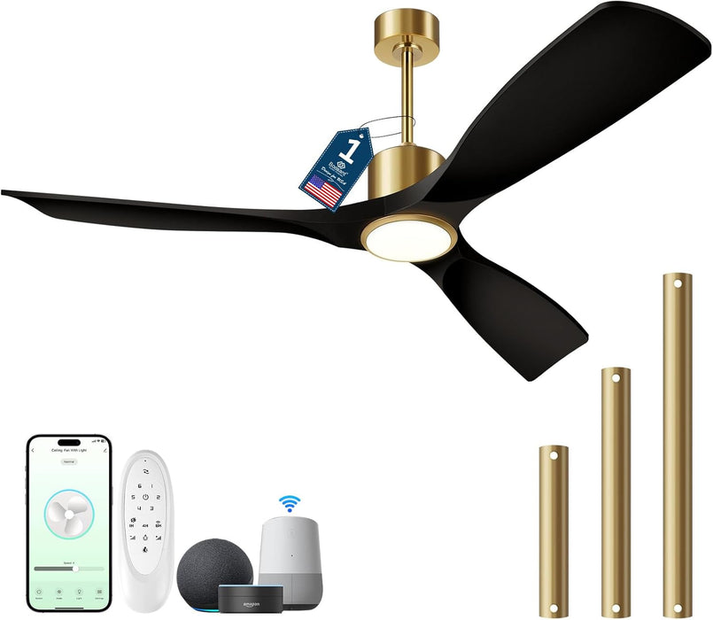 52 Inch MatteBlack Ceiling Fan EnergyEfficient Remote