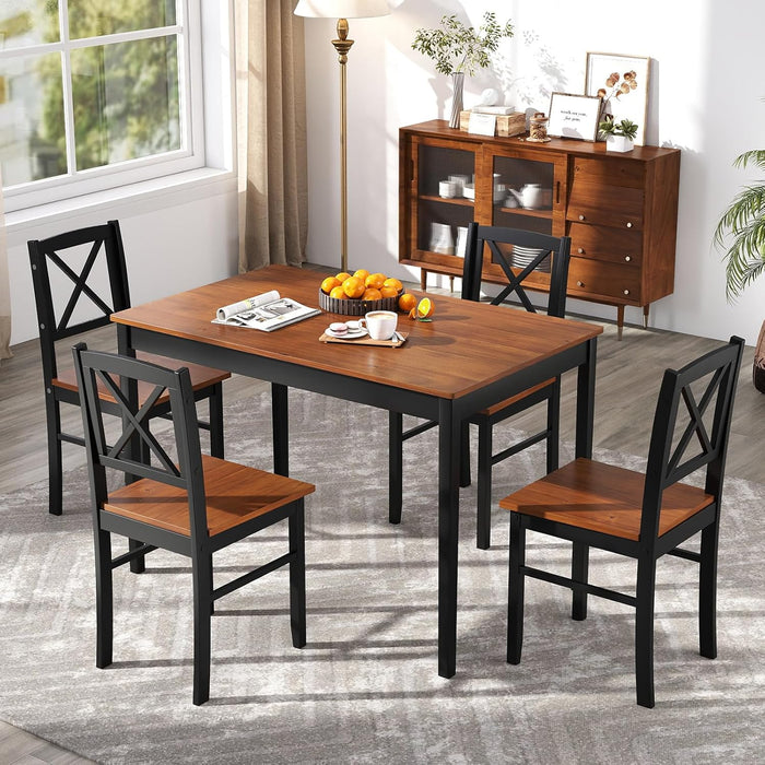 5-Piece Dining Table Set for 4, Rectangular Kitchen Table & 4 Chairs with Rubber Wood Legs, Cross Backrest, Space-Saving Mid Century Modern Dinette Set for Dining Room, Breakfast Nook, Dinner