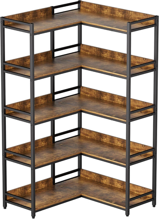 Large 5-Tier Corner Bookshelf, Modern Tall Corner Shelf Storage Rack