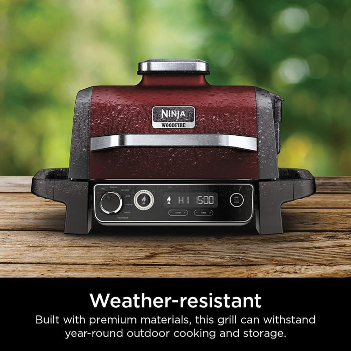 Ninja OG701 Woodfire Outdoor Grill & Smoker, 7-In-1 Master Grill, BBQ Smoker, Air Fryer plus Bake, Roast, Dehydrate, & Broil, Uses Woodfire Pellets(1 Pack Included), Portable, Electric, Red