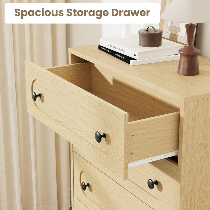 for Bedroom, 50" Tall Large Dresser with Deep Drawers & Metal Knobs, Wooden Mid Century Modern Chest of Drawers for Living Room, Entryway, Hallway, Natural