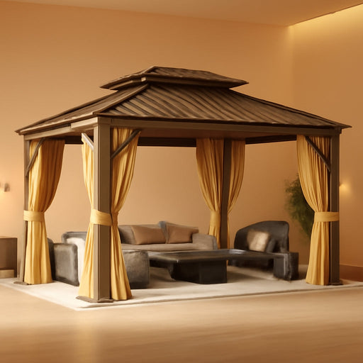 12x14 Hardtop Aluminum Gazebo Weatherproof Curtain Netting
