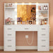 Vanity Desk with Mirror and Lights, Makeup Vanity with 9 Drawers, 4 Shelves & 5 Jewel Hooks, White Vanity with Outlet & 3-Color Dimmable LED, Dressing Table for Women, Bedroom, White