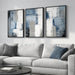 Large Framed Blue and Grey Abstract Wall Art, 3 Piece Modern Canvas Prints Paintings Artwork for Walls, Minimalist Abstract Block Pictures for Living Room Entryway Hallway Bedroom Wall Decor 20X30 In