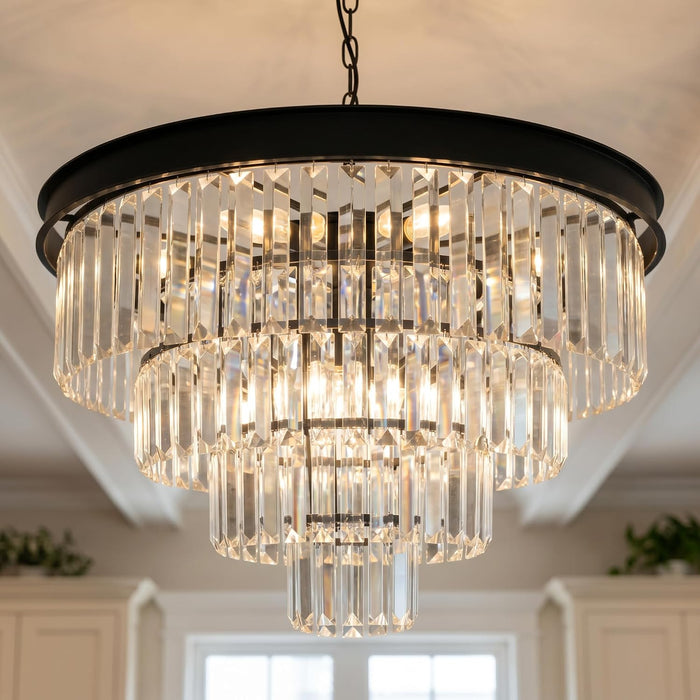 Black Crystal Chandelier FourTier Hanging Ceiling Lamp