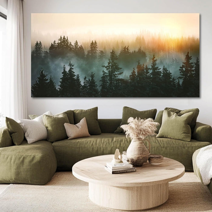 Canvas Wall Art Sunrise Forest Nature Painting Wall Decor for Bedroom Living Room Office Home Decor Wall Art 48X24 Inches