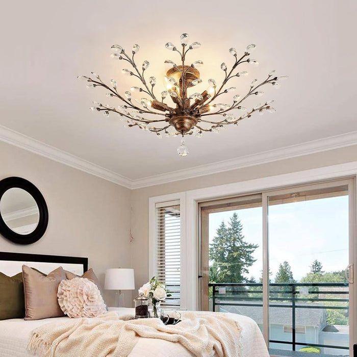 5 - Light Vintage Crystal Chandelier Modern Bronze Branche Ceiling Light Fixture Farmhouse for Kitchen Dining Room Living Room Bedroom Hallway Foyer