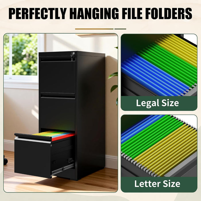 3 Drawer File Cabinet for Home Office, Vertical Filing Cabinet