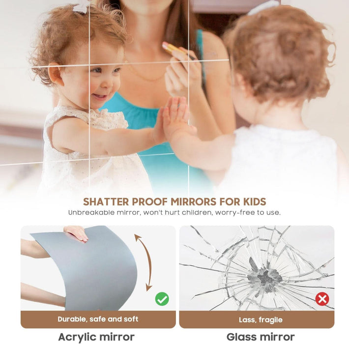 Four 14x12 Shatterproof Wall Mirror Tiles Adhesive