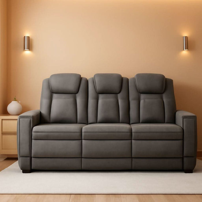 Next-Gen Durapella Modern Faux Leather Power Reclining Sofa with Adjustable Headrest, Gray