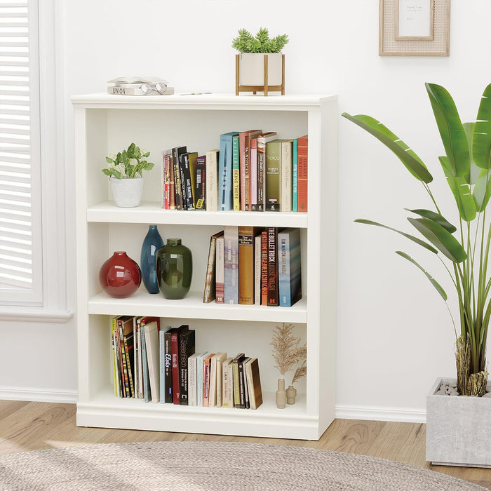 43 Inch Tall Bookcase, White 3-Tier Shelves Bookshelf Open Storage