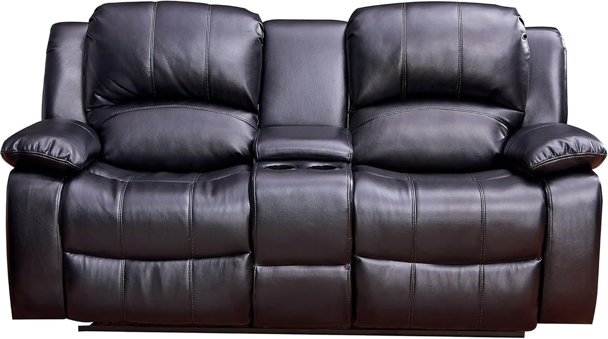 2PC Bonded Leather Recliner Set, Sofa, Loveseat, 8018, Black
