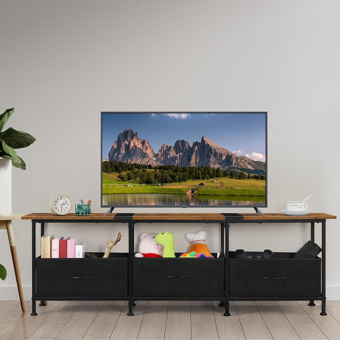 TV Stand with Storage Drawers, Farmhouse Entertainment Center for 50/55/60 Inch Television, Industrial TV Console Table for Living Room and Bedroom, Brown (Brown)