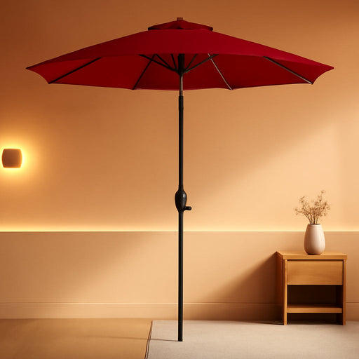 – the Lean 9 Ft Patio Umbrella with 10-Year-No-Fade Acrylast Acrylic Fabric, Auto-Tilt and 8 Reinforced Ribs for Deck, Pool, Garden, Hotel & Cafes – Regatta Red Canopy, Black Pole