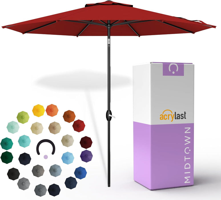 – the Lean 9 Ft Patio Umbrella with 10-Year-No-Fade Acrylast Acrylic Fabric, Auto-Tilt and 8 Reinforced Ribs for Deck, Pool, Garden, Hotel & Cafes – Regatta Red Canopy, Black Pole