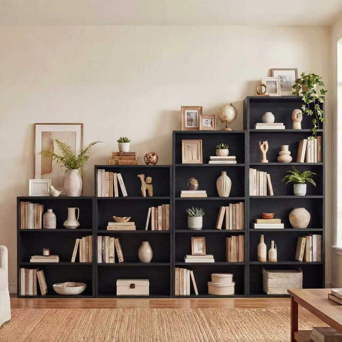 Black Tall Bookshelf with Adjustable Shelf, 6 Tier Display Storage Shelves | 63 Inch Tall, Floor Standing Wood Shelves with Anti-Toppling Kits, Modern Open Bookshelf for Bedroom, Home Office