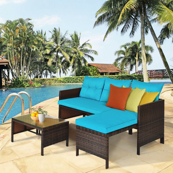 3 Pieces Outdoor Patio Corner Rattan Sofa Set